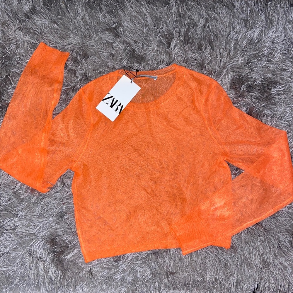 ZARA Mesh Orange Long Sleeve Too
